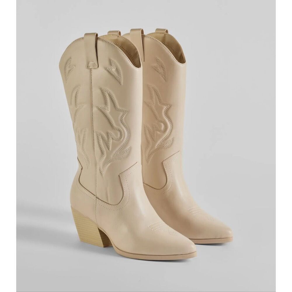 Country Babe Under The Knee Beige Western Boots Size 7 New